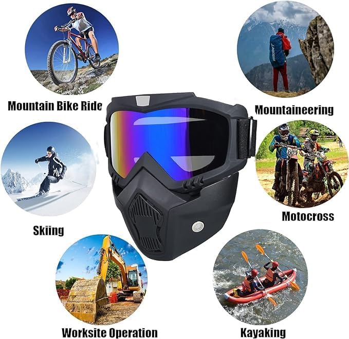 Casakit Goggle mask Anti Scratch UV Protective Face&Eyewear Mask,Anti Fog,Windproof, Dirt Shield and Detachable Bike Riding Goggles Mask,with Adjustable Elastic Strap Face mask. (Rainbow Visor) 1