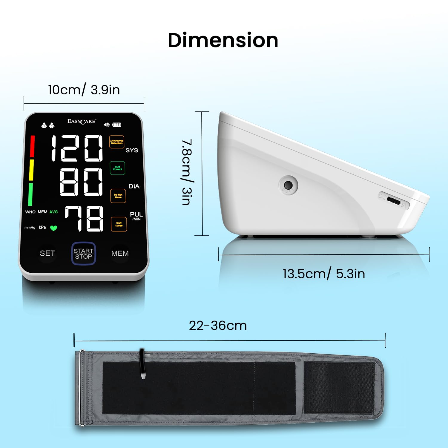 EASYCARE Fully Automatic Talking Digital BP Monitor with Lithium Battery | Portable BP Machine for Home | Large Display | Memory Function | USB Rechargeable | 22-36cm Cuff (Black) - Image 3 thumbnail