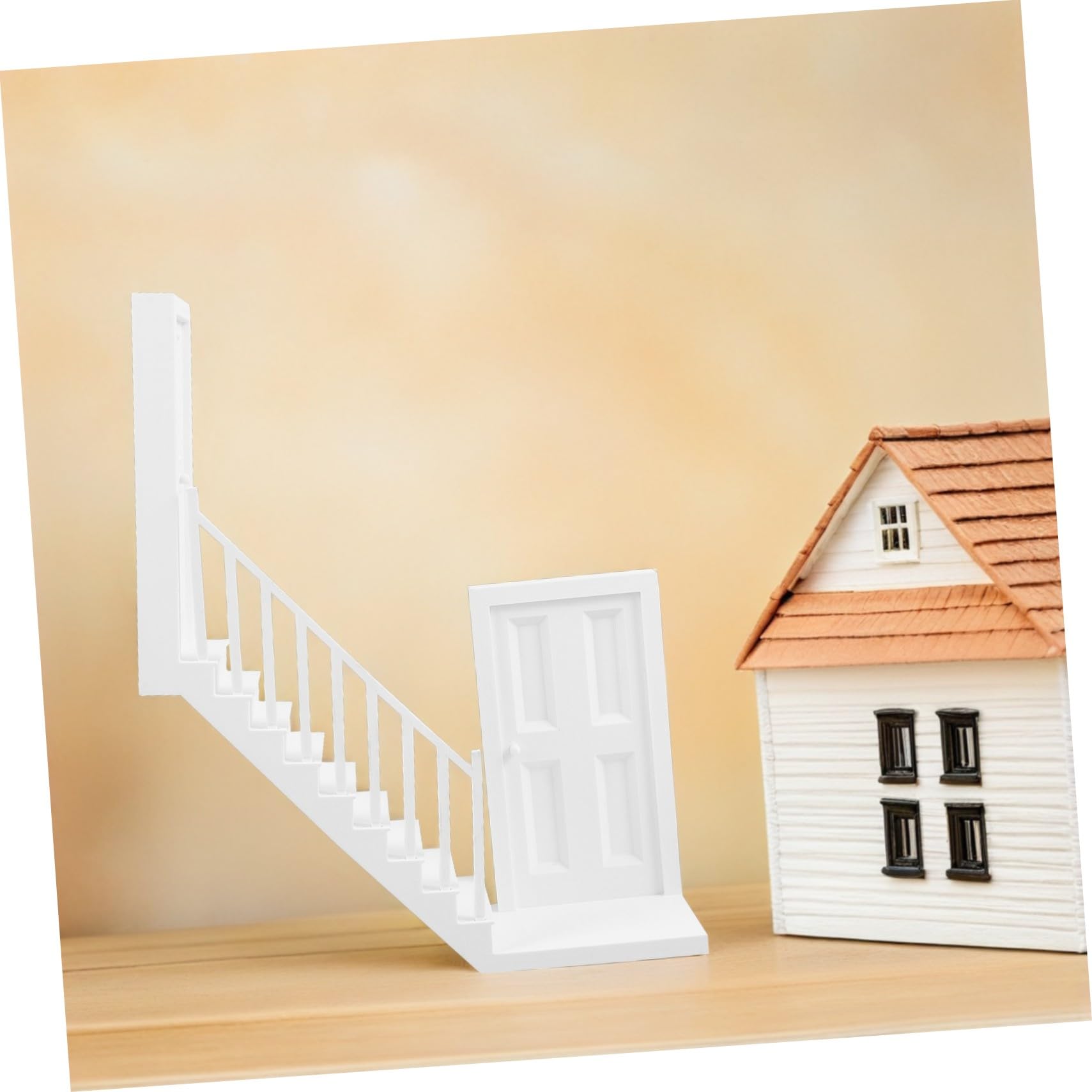 Mini Scala Angolare per Casa delle Bambole in Plastico Bianco