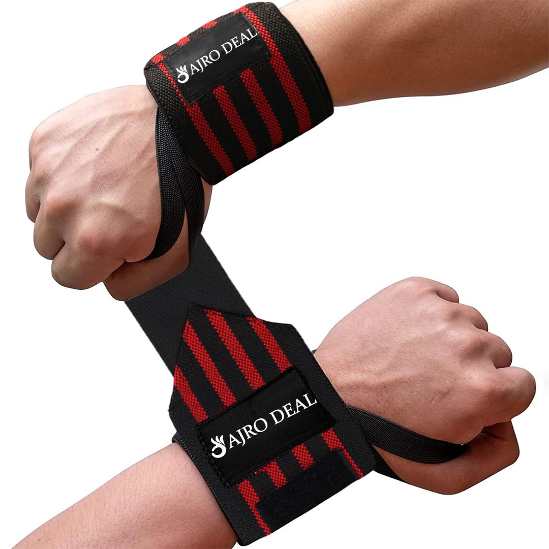 AJRO DEAL Wrist Supporter for Gym | Wrist Band for Men & Women with Thumb Loop | Hand Grip & Wrist Wraps for Weightlifting, Fitness, Workout – Red-image-26