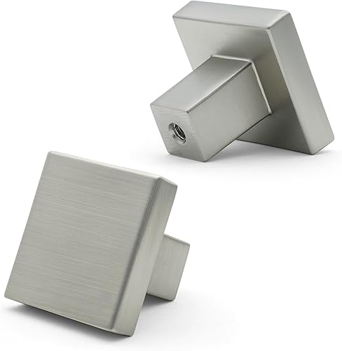 Miniatura 4 de FURFITT Paquete de 10 pomos cuadrados de níquel cepillado para gabinetes de 1-316 pulgadas de longitud de aleación de zinc sólido para cajones y