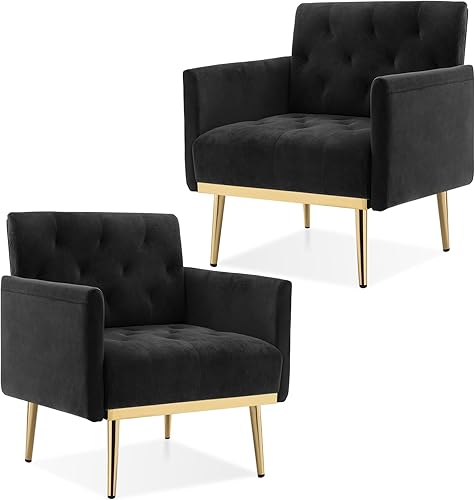 DecoraFlex Silla decorativa rosa, sillón tapizado de terciopelo, cómodo y moderno sofá individual con brazos y patas de metal para sala de estar,