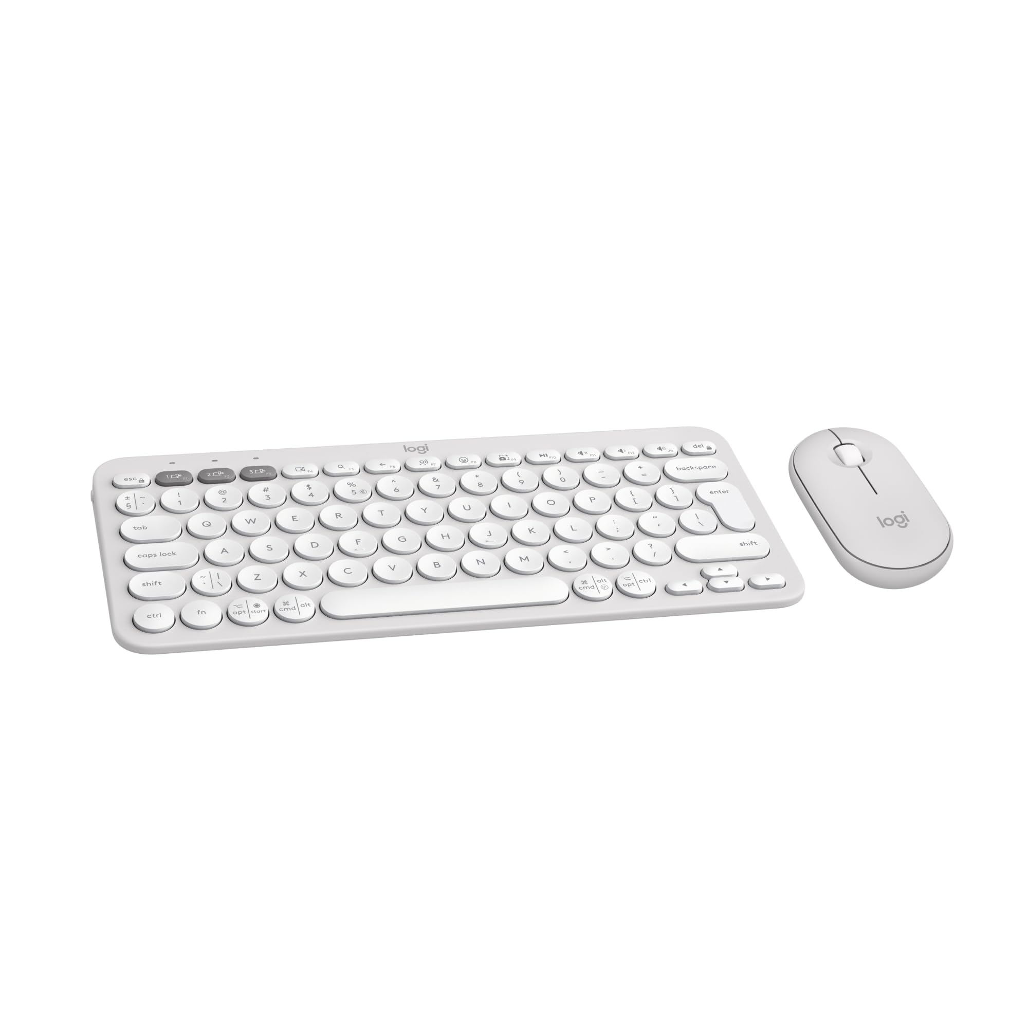 Logitech Pebble 2 Combo, Bezprzewodowa klawiatura i mysz, cicha i przenośna, personalizowana, Logi Bolt, Bluetooth, Easy-Switch dla Windows, macOS, iPadOS, Chrome,QWERTY układ US international, Biały