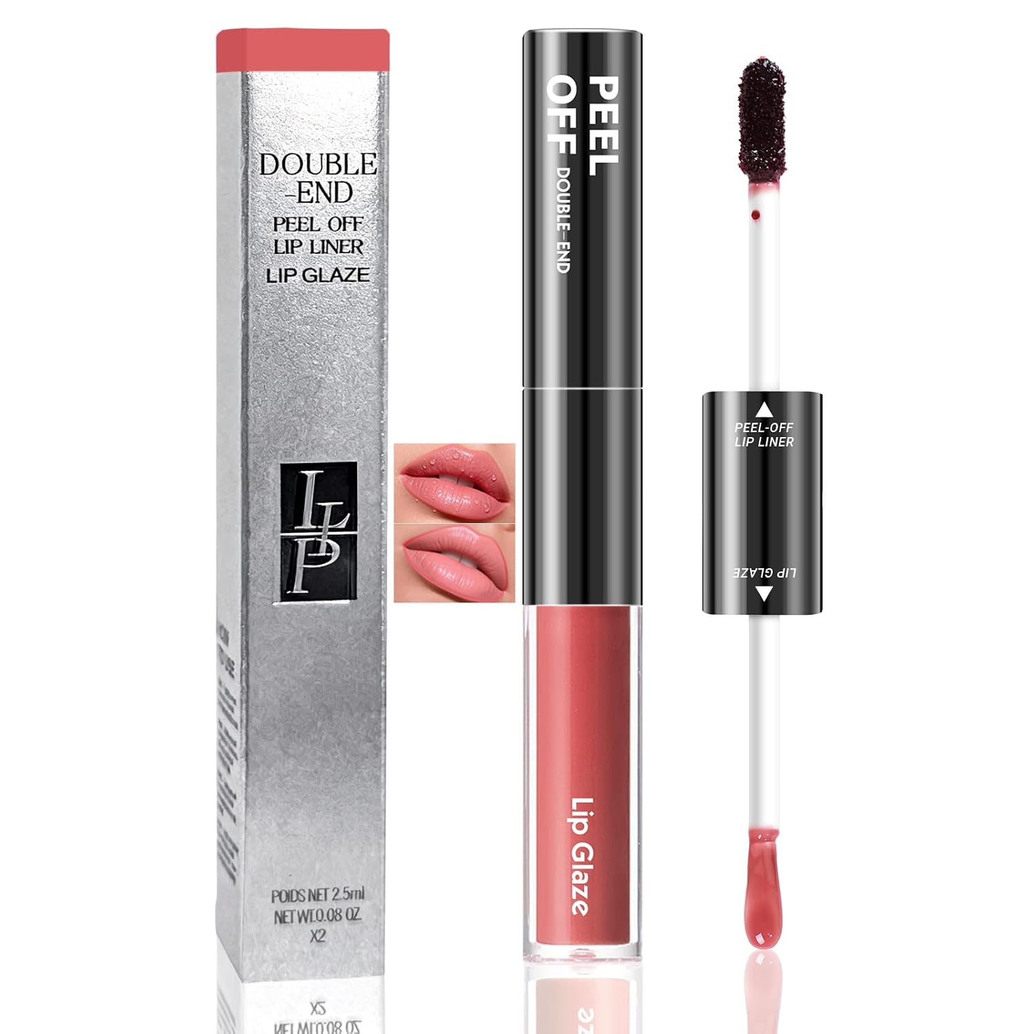 Vevivia Lip Stain - 2-In-1 Lip Liner Stain & Lip Gloss, Long Lasting Dual-Ended Peel Off Lip Stain and Lip Gloss, Waterproof, Smudge Proof, Easy To Use, Natural & Shine Finish, Nude Pink