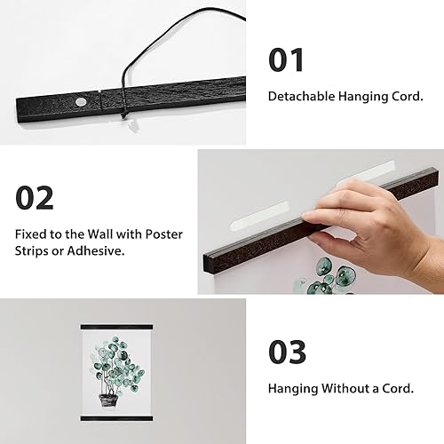 Miniatura 14 de Colgador magnético, marco de pósteres, teca natural, para fotos, imágenes, impresiones, mapas, pergaminos y obras de arte en lienzo Negro,Teca,Nogal