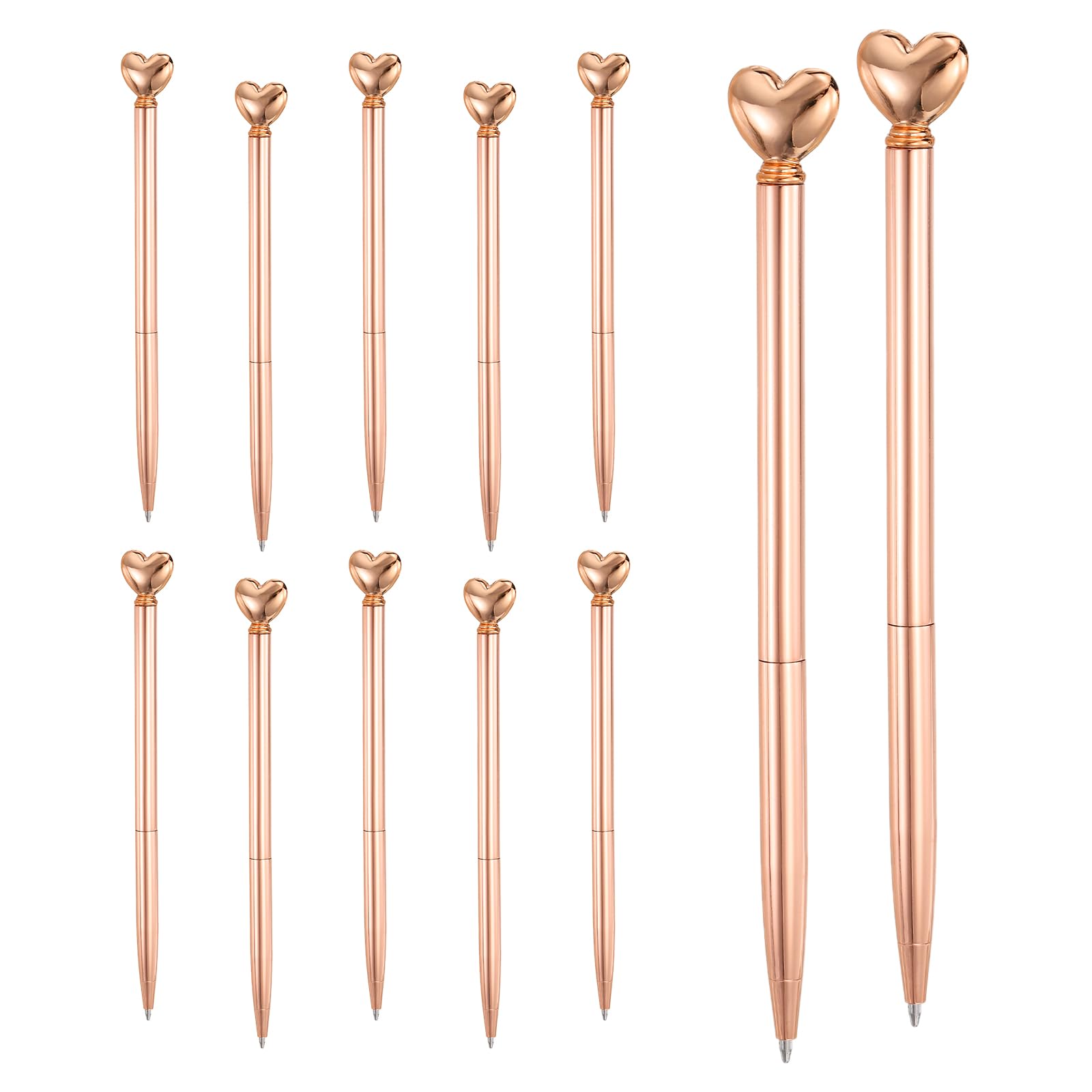 PATIKIL Heart Pens 1.0 mm Black Ink, 12 Pcs Metal Cute Pens Heart Ballpoint Retractable for Women Wedding Office Party Bridal Engagement Gifts Valentine's Day, Rose Gold — image 1