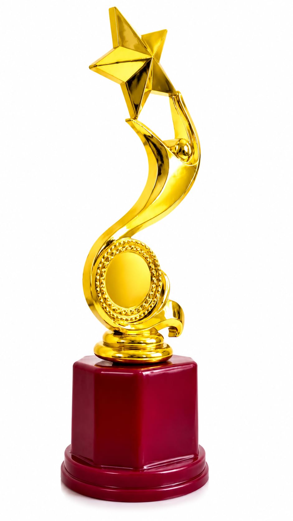 Premium Single Star Trophy, Gold and Red, Sticker Customization Available, Shooting Star Design with Circular Medallion Base, Award for Sports, Competition and Corporate Achievements (7.5 inches)-picture-18