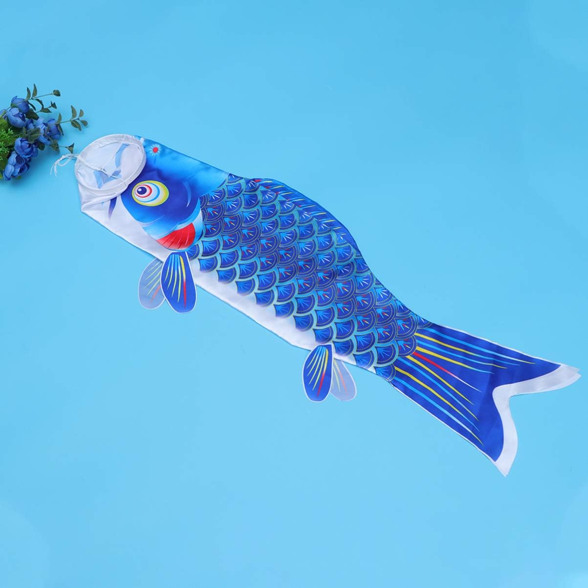 YARDWE 1M Japanese Carp Windsock Streamer Fish Flag Kite Koinobori Dragon Boat Festival Carp Banner for Home Outdoors Izakaya Room Sushi Bar Hanging Decorations Blue