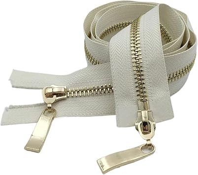 Two-Way Zipper Metal Gold Zipper Double-Slider Auto Lock Zip for Handbag Jacket Zippers Repair Kit DIY Sewing Accessories for Jackets Coats Sewing CraftsBeigeGold,80CM_5#