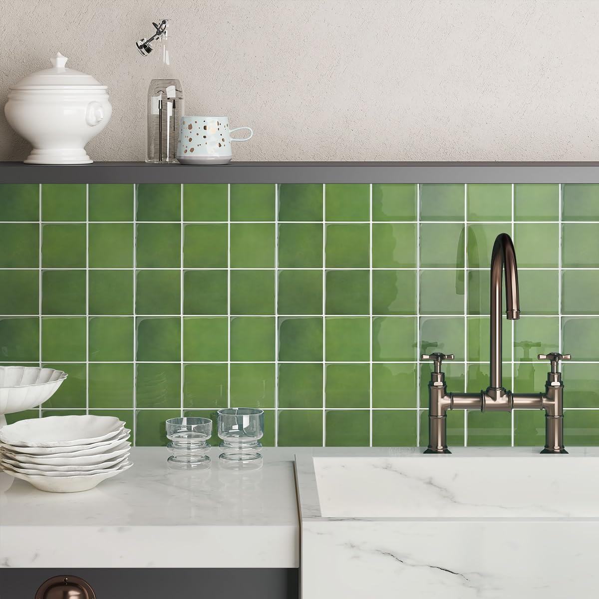 Commomy Più Spessi Paraschizzi Cucina Adesivo, 10 pezzi, 30,5 x 30,5 cm | Piastrelle Mattonelle Adesive Bagno Vinile 3D Metro, Adesivi per Piastrelle Cucina Impermeabili