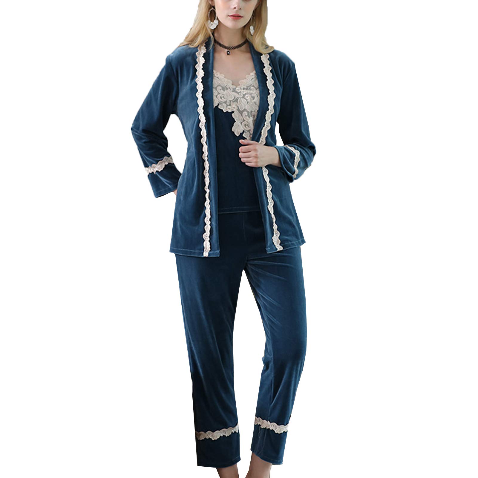 Pyjama en velours 3 pièces femme pour des soirées d'hiver cosy en bleu