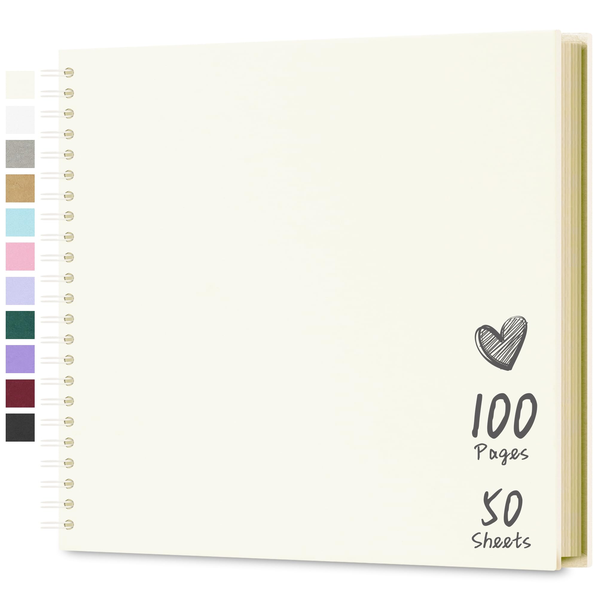 Scrapbook 30,5 x 30,5 cm DIY Scrapbook Album Hardcover Kraftpapier 100 Seiten/50 Blatt, perfekt für 10 x 15 cm / 5 x 7 Fotos, anpassbares Erinnerungsbuch für Familie, Hochzeit & Gästebuch, Creme