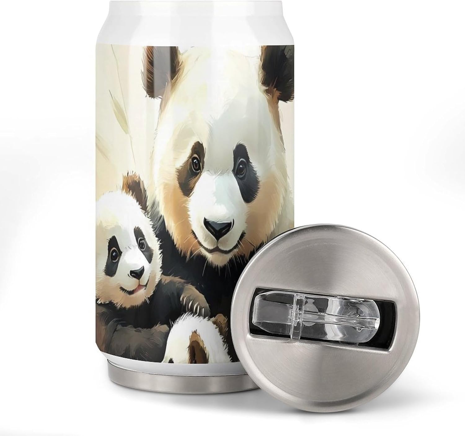 Pandas Mother Mom Portable Cola Can Shaped Insulated Tumbler with Sippy Cup Lid for Hard Seltzer Beer Drinks