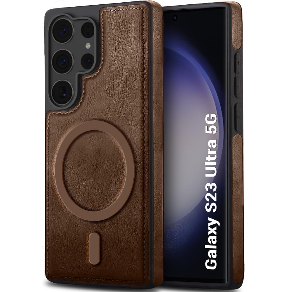 TheGiftKart Genuine Leather Finish Back Cover Case for Samsung Galaxy S23 Ultra 5G | Raised Edges for Camera & Screen Protection | Shockproof Stunning Minimalist Design (MagSafe Compatible, Black)-image-12