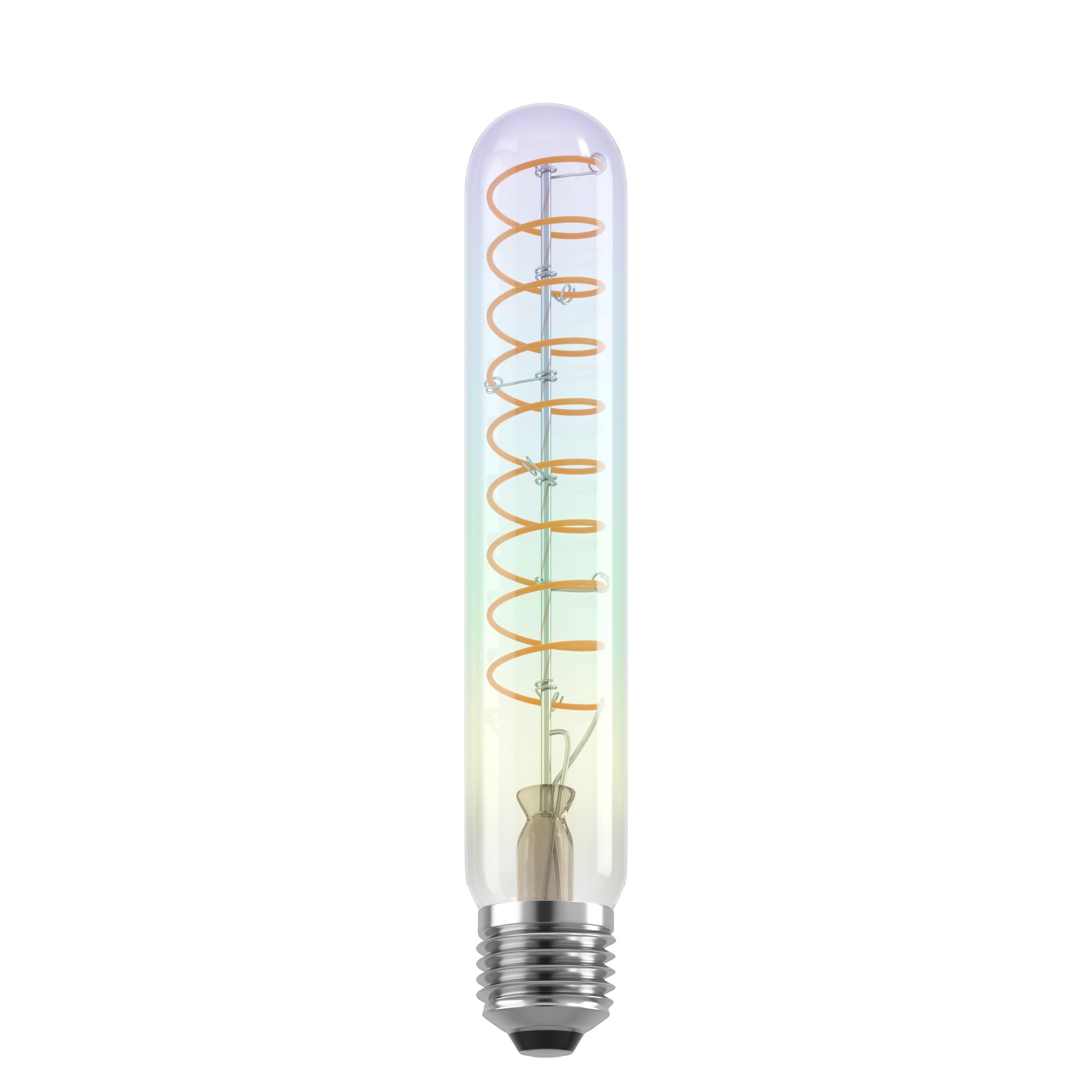 Eglo Iridescent Dimmable E27 Led Tube, Multicoloured Vintage Spiral Filament Light Bulb, Edison Lamp In Rainbow Colours, 4 Watt, 200 Lumen, Warm White Glow, 2000 Kelvin, T30, Ø 1.2"