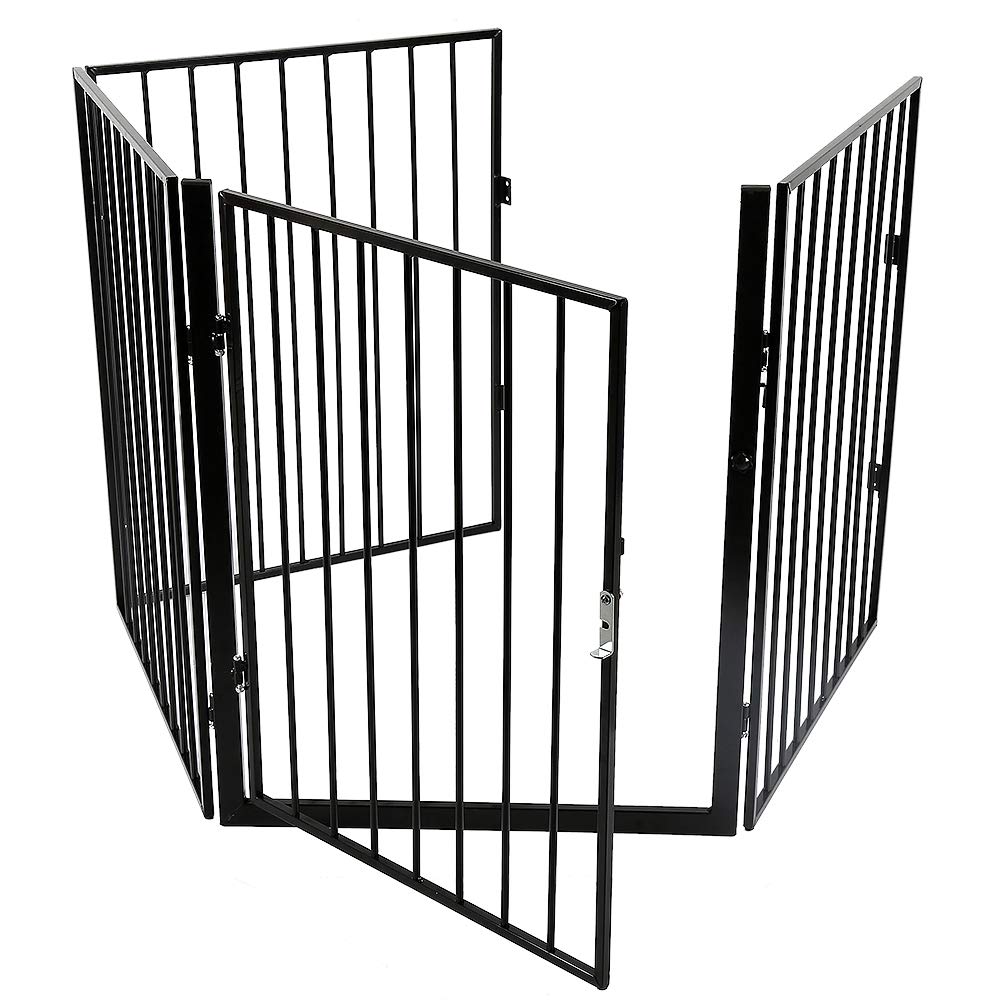 Parque infantil con puerta de seguridad, rejilla de protección para chimenea, plegable, 75 cm de altura, 4 elementos, color negro