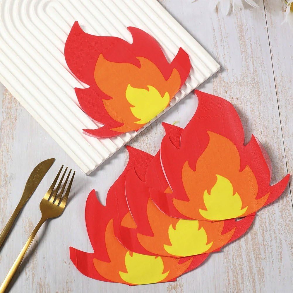 Feuer-Servietten – 100 Stück, 16,5 X 16,5 Cm (gefaltet), 2-lagig, Flammen-Design, Für Feuerwehr-Partys, Grillen & Feste
