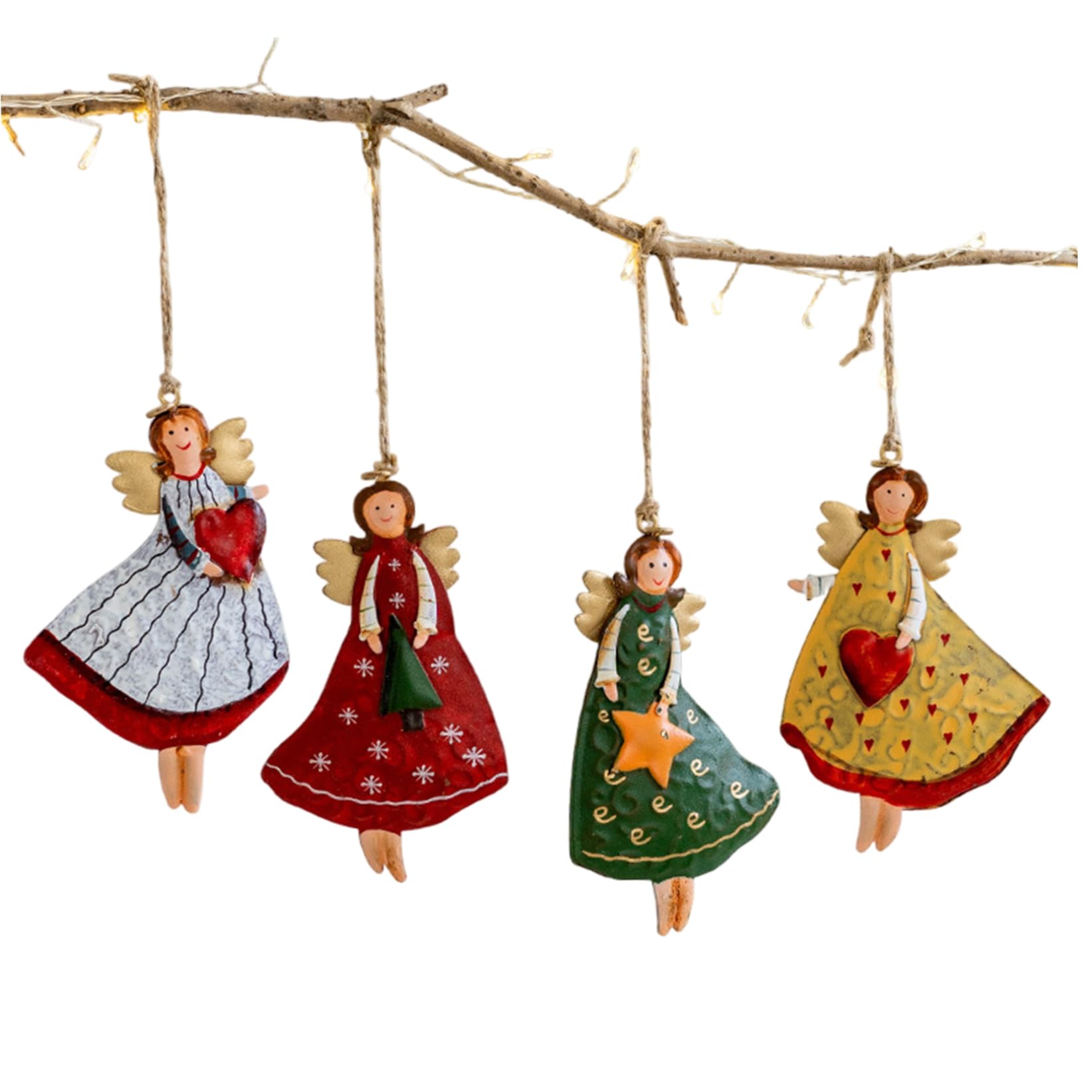 CAKEEYUM Angel Christmas Ornaments 4Pcs 4.7x2.8 Iron Hanging Vintage Christmas Ornaments Cozy for Home Tree Hallway Patio Porch Angel, for Tree, Christ