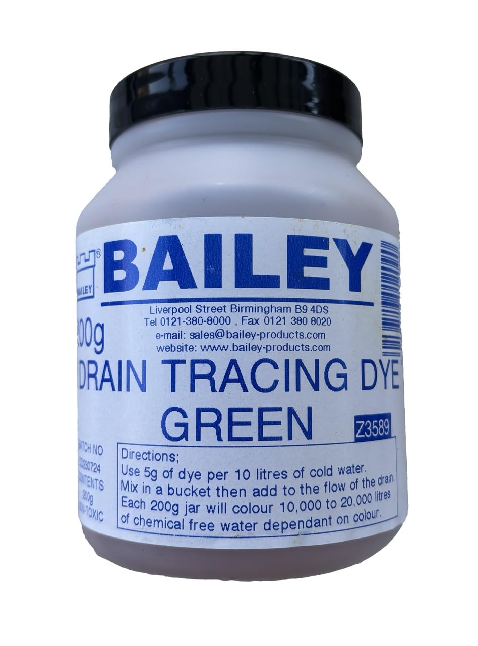 Bailey Green Drain Dye, Professional Grade Drain Tracing Dye, Highly Concentrated Water Dye, Dyes 10,000-20,000 litres