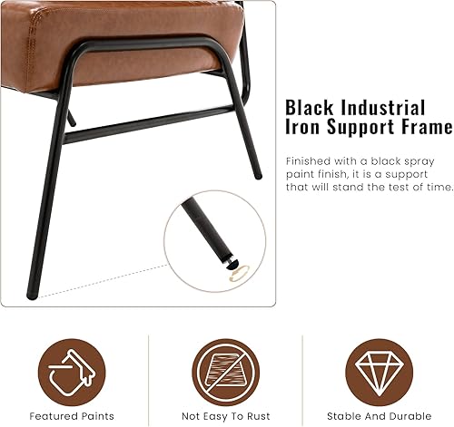 Miniatura 9 de AWQM Silla decorativa de piel sintética, moderna de mediados de siglo sin brazos con marco de metal, silla de espera tapizada, silla de oficina,