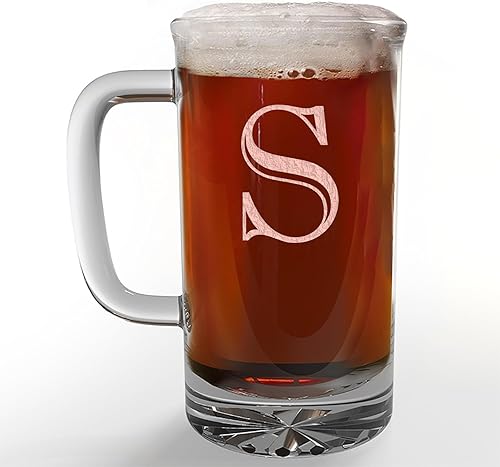 Miniatura 157 de Taza de cerveza de vidrio con monograma grabado de 16 onzas (letra T), regalos de cerveza personalizados de la A-Z para hombres, Día del Padre