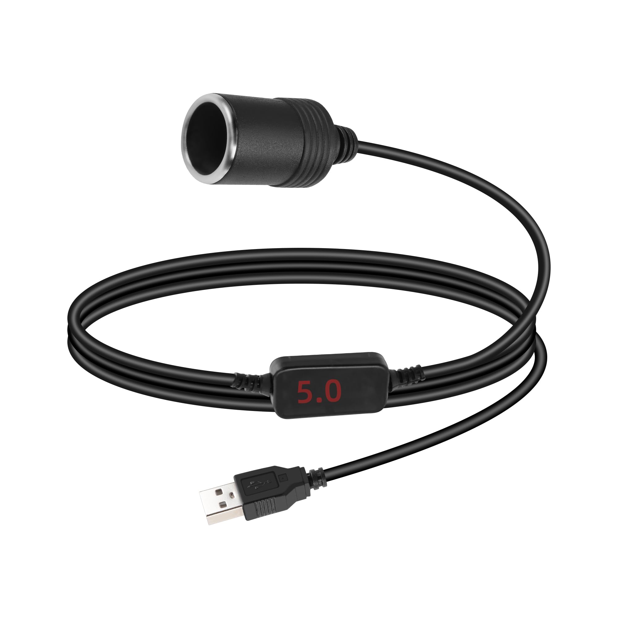 RIIEYOCA Adattatore Accendisigari Da USB A 12V - Cavo A 90° 0,7m - Spina Maschio-Femmina Per Dash Cam, GPS, Radar