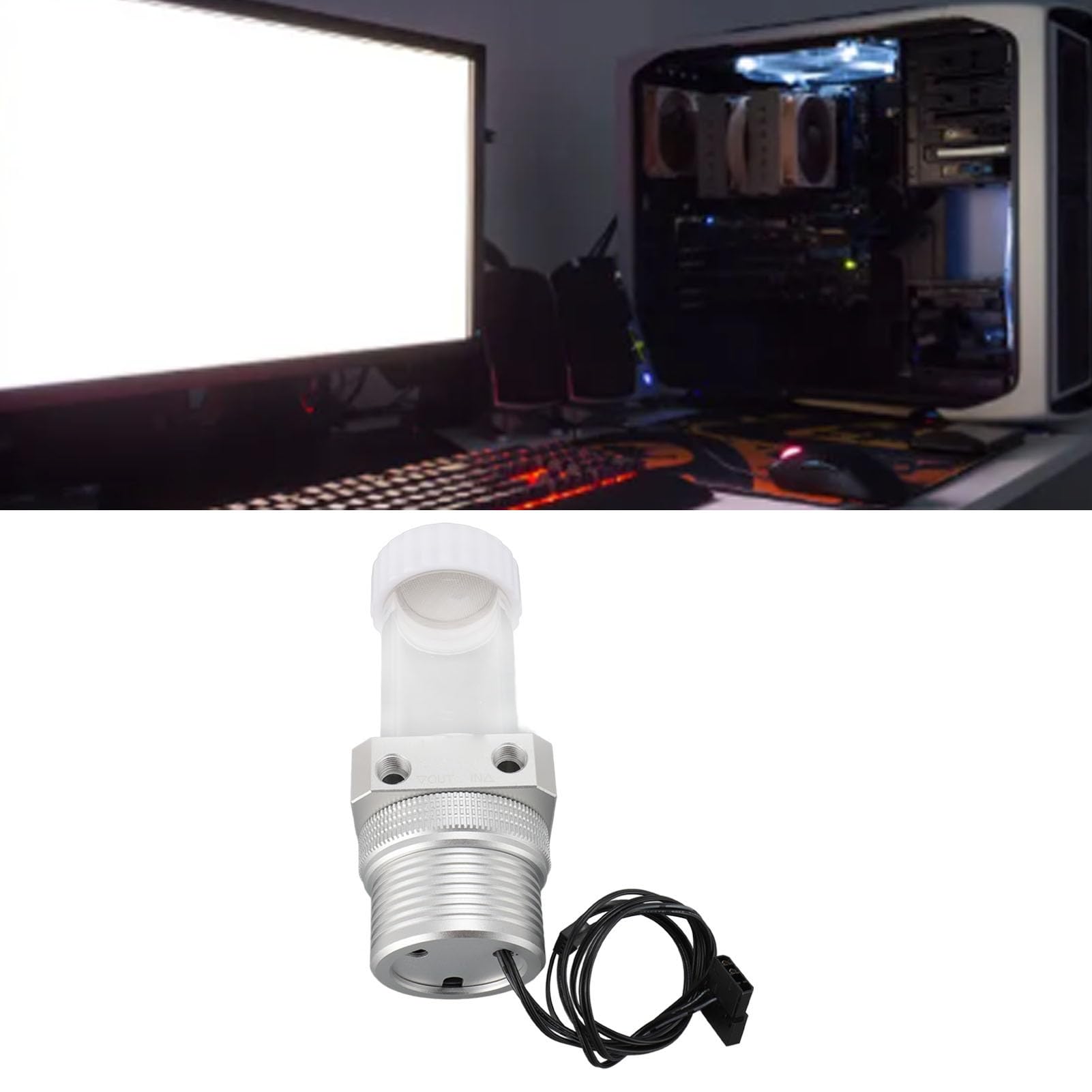 Pompa di Raffreddamento Ad Acqua per PC, Portata 1100 L/h Velocità 5900 Giri/min Controllo PWM Serbatoio Pompa D5 Combinato, Serbatoio per PC con Filettatura G1/4 Capacità di 200 Ml per di