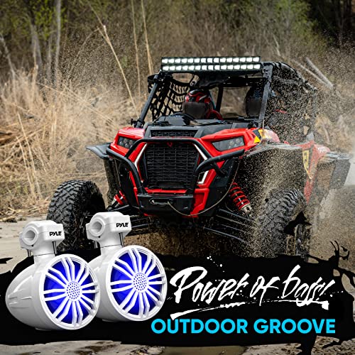 Bluetooth Waterproof Off-Road Speakers - 3.5” 40W Marine Grade Woofer Sound System w/RGB Light, Full Range Outdoor Audio Stereo Speaker for Motorcycle, ATV, Jeep, Boat, Includes Brackets (White) - Thumbnail 7