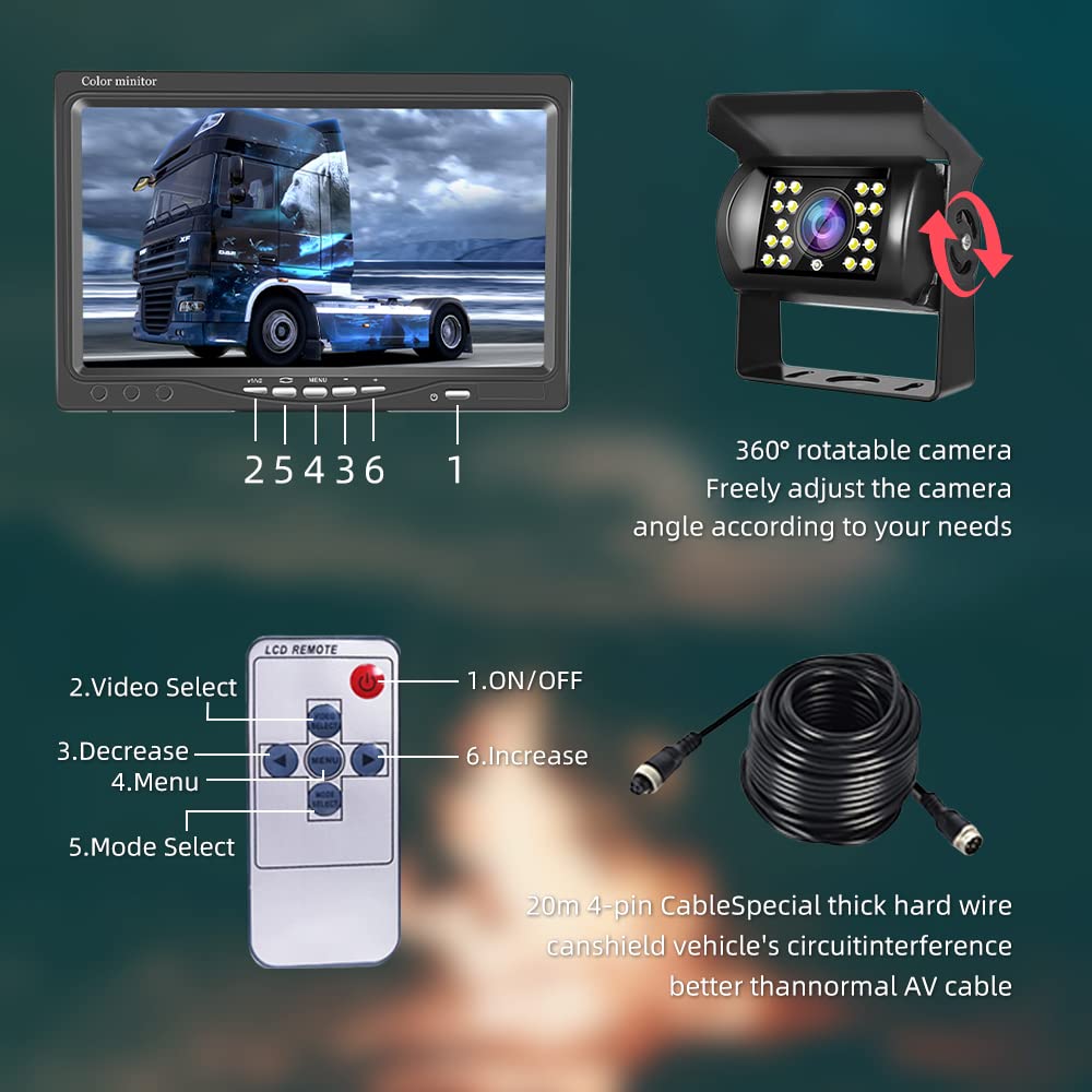 Kit Telecamera Di Retromarcia Con Monitor 7" LCD - Impermeabile IP68, Visione Notturna 18 LED, Cavo Da 20m Per Camper E Camion - Foto 8