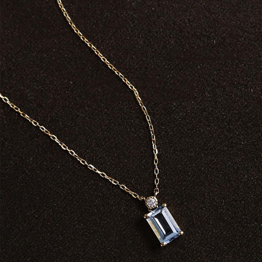 Collar de topacio Azul Natural para Mujer, Colgante Solitario de Piedras Preciosas genuinas con Cadena Ajustable, joyería de Piedra Natal Vintage Simple, Regalo para Ella romántica