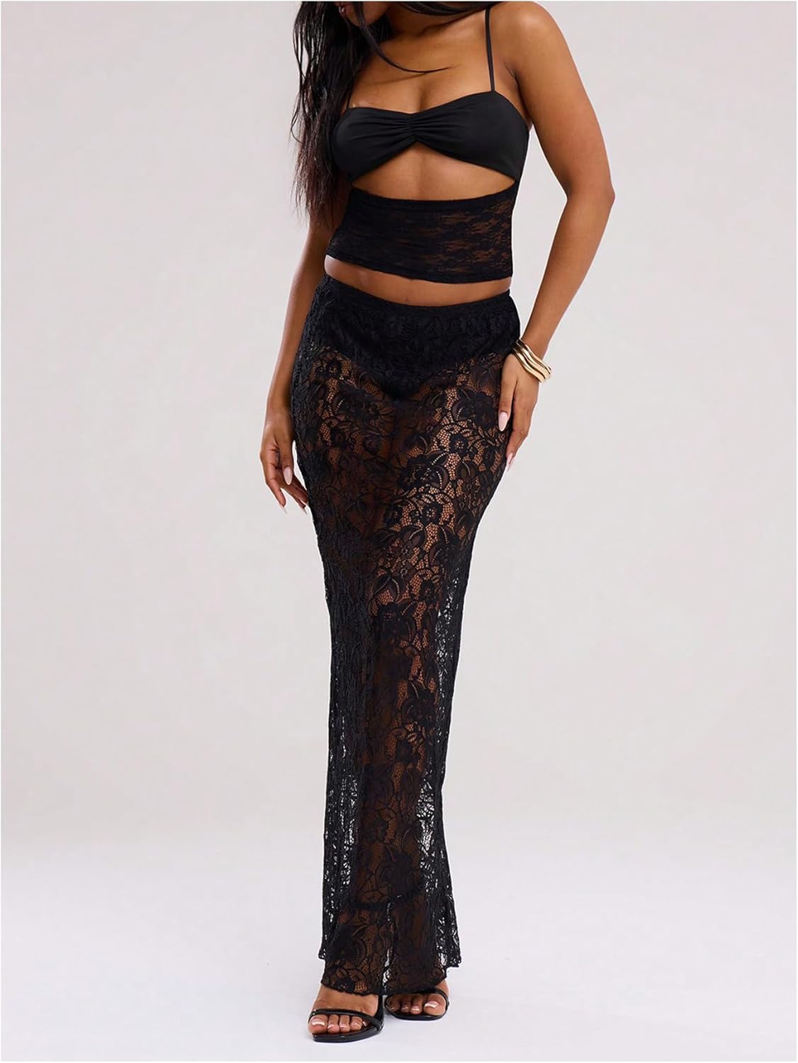 SOLY HUX Women's Lace Cut Out Cami Crop Top Ruched Spaghetti Strap Y2k Party Club Tops - Image 5