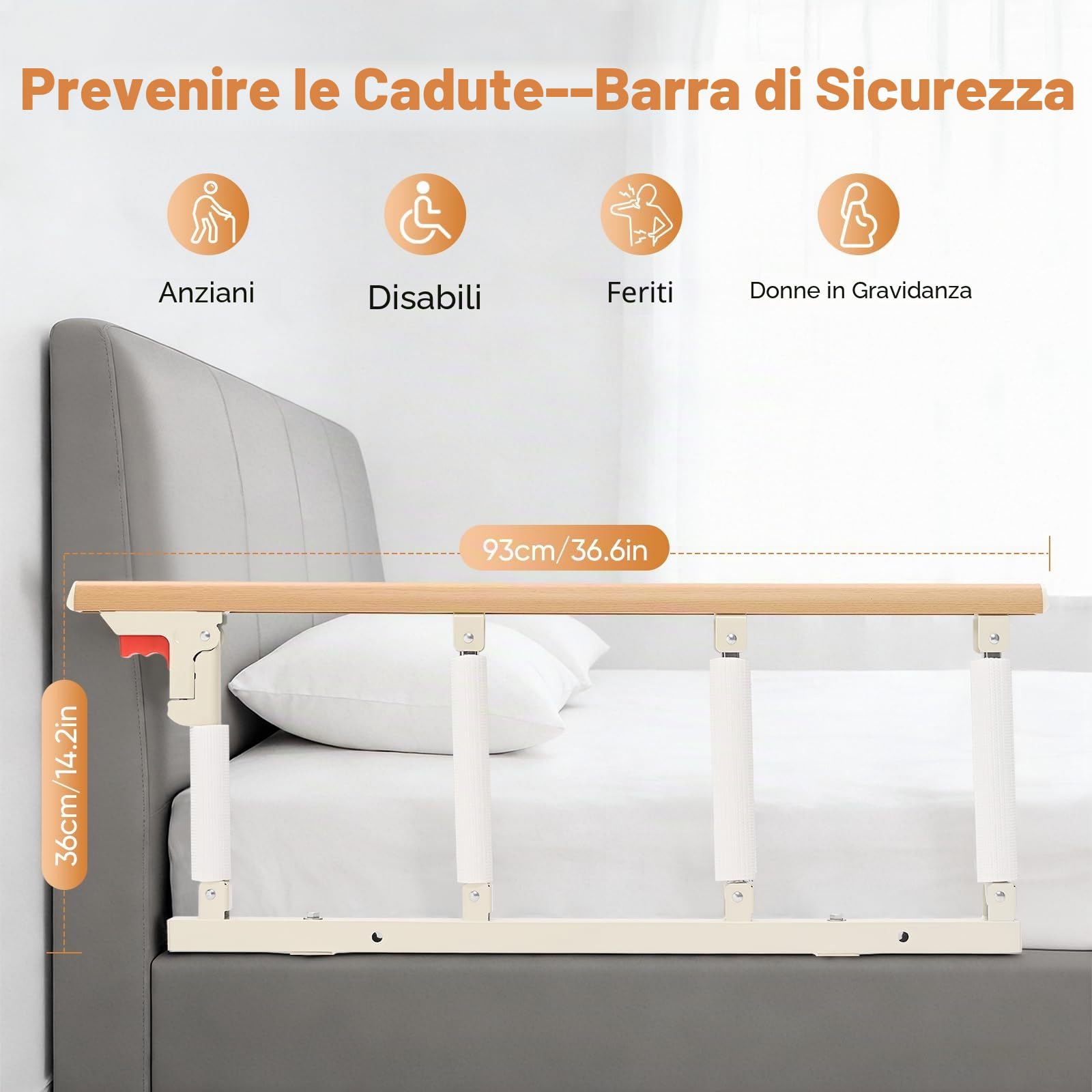 Sponda Letto Sponde per Letto per Anziani Sicurezza per Adulti Griglia per Letto Pieghevole Protezione Anticaduta per Maniglie di Sicurezza Fit King, Queen, Full, Twin