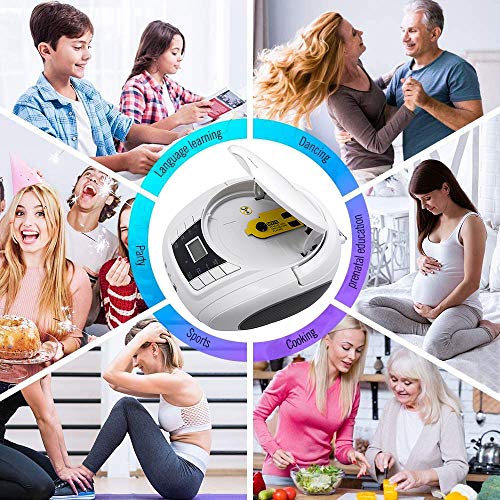 LONPOO Kids CD Boombox Portable Audio CD Player, FM Stereo Radio CD MP3 Player with Aux-in/USB Input/Headphone Jack, AC/Battery Powered (White)
