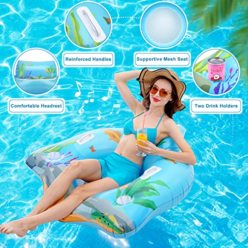 Fdspdo Inflatable Pool Float Chair, 2In1 Pool Floats Adult Size Mesh Bottom, Water Lounge Floats For Swimming Pool With Cup Holder,Handles & Backrest, Summer Beach Pool Floaties Toys Party Decorations #TOP1