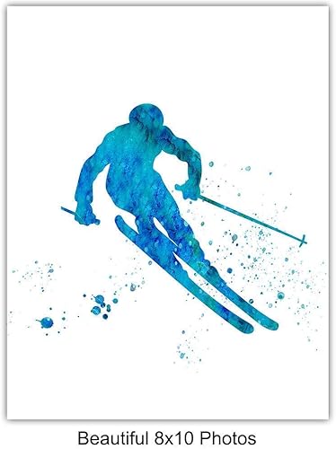Miniatura 5 de Juego de impresiones artísticas de acuarela de esquí Freestyle  Bonita decoración del hogar para niños, adolescentes, dormitorios de niños, estudio