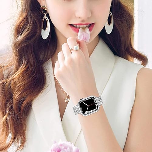 Miniatura 6 de Miimall Compatible con Apple Watch Series 987 de 1.61 y 1.77 pulgadas, correa brillante con funda para mujeres y niñas, correa de repuesto de metal
