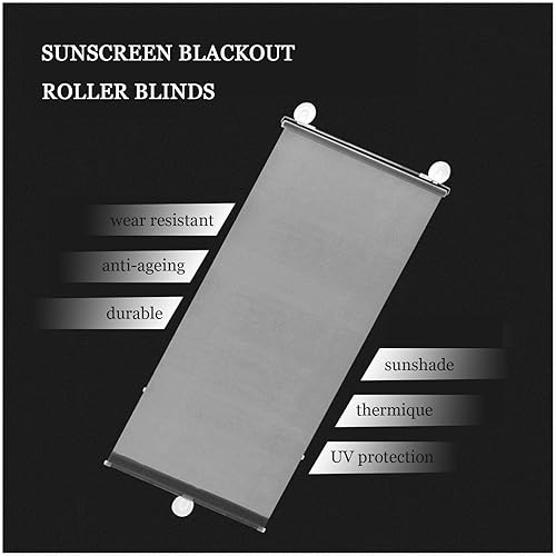 Miniatura 4 de Persianas enrollables opacas sin taladrar, persianas enrollables retráctiles para balcón, persianas de privacidad con ventosas, color negro, 23.6 x