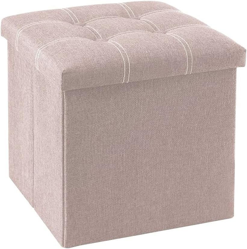 LENND 38 cm Storage Ottoman Cube, Foldable Storage Boxes Footrest Step Stool, Padded Seat for Dorm Living Room