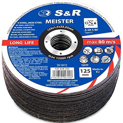 S&R Trennscheibe in Profi-Qualität, Made in EU, für Metall, Stahl, Edelstahl/INOX 125 x 1,0 x 22,23 mm, Set 25 Stück Flexscheiben für Winkelschleifer Cover