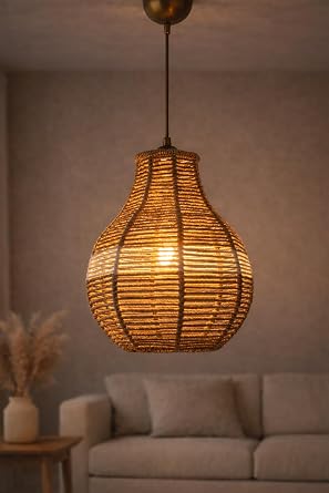 El Yapımı Tekli Sarkıt Avize 65x25 cm – Modern Dekoratif Tavan Lambası, Handmade Pendant Light, E27 Uyumlu, Salon Mutfak Yatak Odası Aydınlatma – Lumveran (Jüt-Beyaz) [Enerji Sınıfı A]