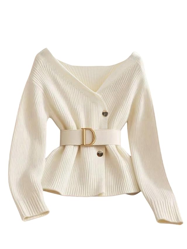 Verdusa Womens Old Money Clothes Button Front Cozy Sweaters Elegant Wrap Top Trendy Knit Pullovers