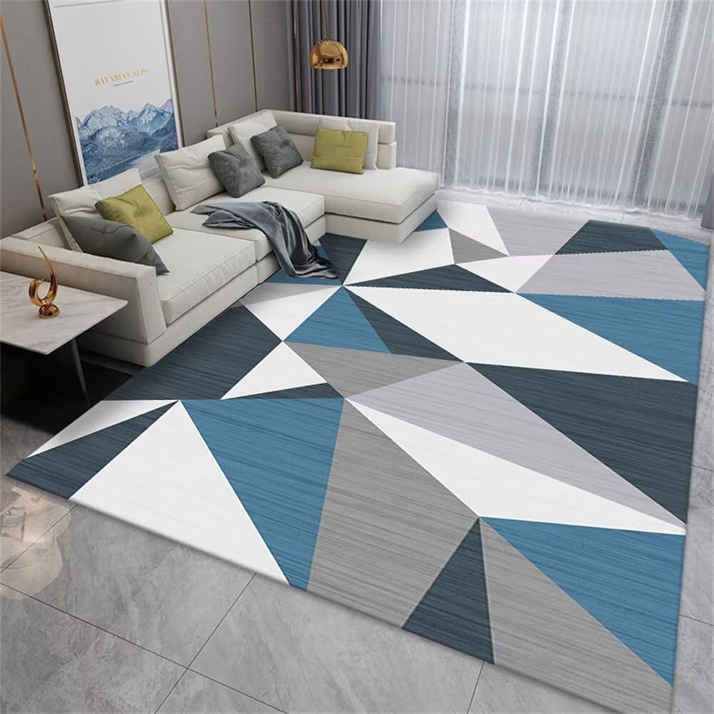 Tapis de chambre à coucher géométrique gris bleu 160X230CM