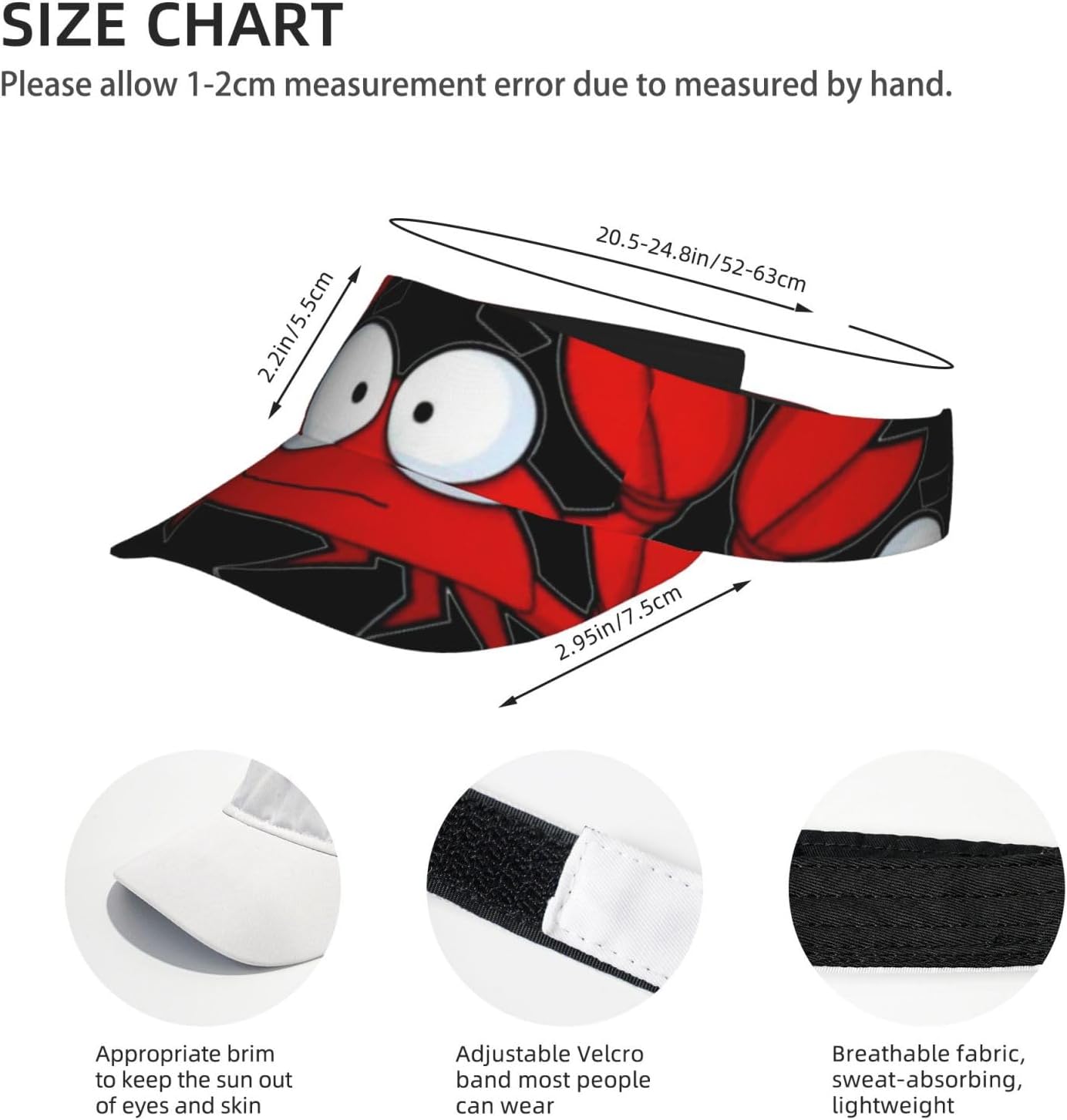 Cartoon Crab Print Sport Sun Visor Hats Adjustable Empty Top Baseball Cap Women and Men Sun Visor Hat Black