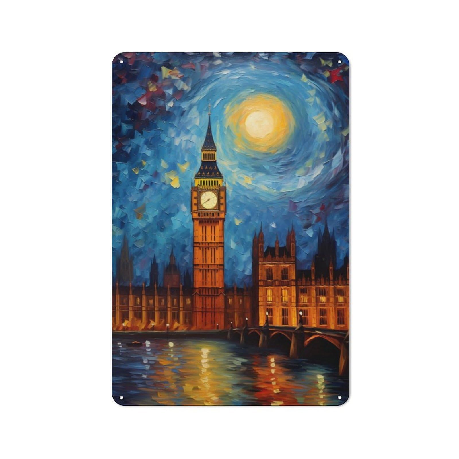 Junmoney Big Ben Tin Wall Plaque 30X20cm With For Man Cave Or Games Room, A New Home Present For Leisure-Room Decor Enthusiasts
