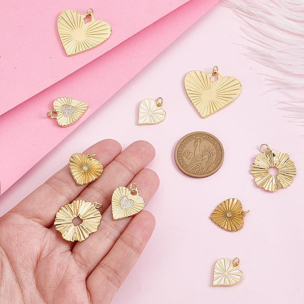 AHANDMAKER 10Pcs 5 Styles Heart Charms, 18K Gold Plated Brass Heart Pendants with Jump Rings Love Pendant Dangle Charm for Jewelry Making Necklaces Bracelets Earrings DIY Crafts Valentine's Gifts - Image 3