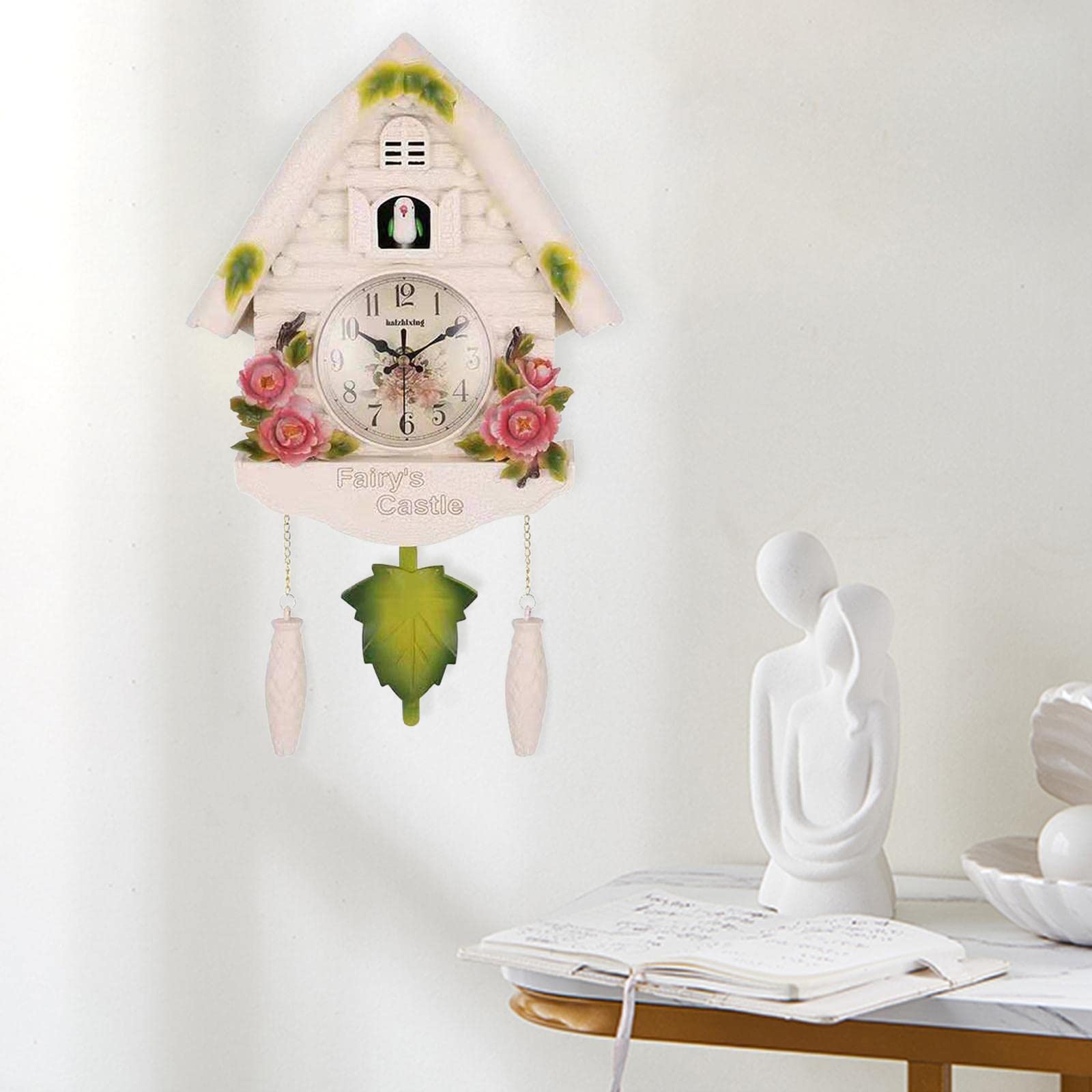 perfk Orologio da Parete a cucù in Resina Orologio da Appendere con Uccellino Senza ticchettio per Cucina, Camera da Letto, Bambini, B