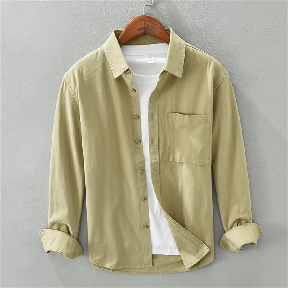 Autumn Men's Cotton Long Sleeve Shirts Solid Mens Casual Shirt Vintage Tops for Men Plain Shirt