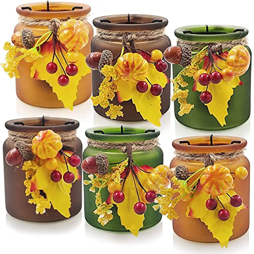 Shmilmh Fall Candle Holders Set Of 6, Pumpkin Glass Votive Candle Holders, Amber Tea Lights Holders For Thanksgiving Table Decoration #TOP5