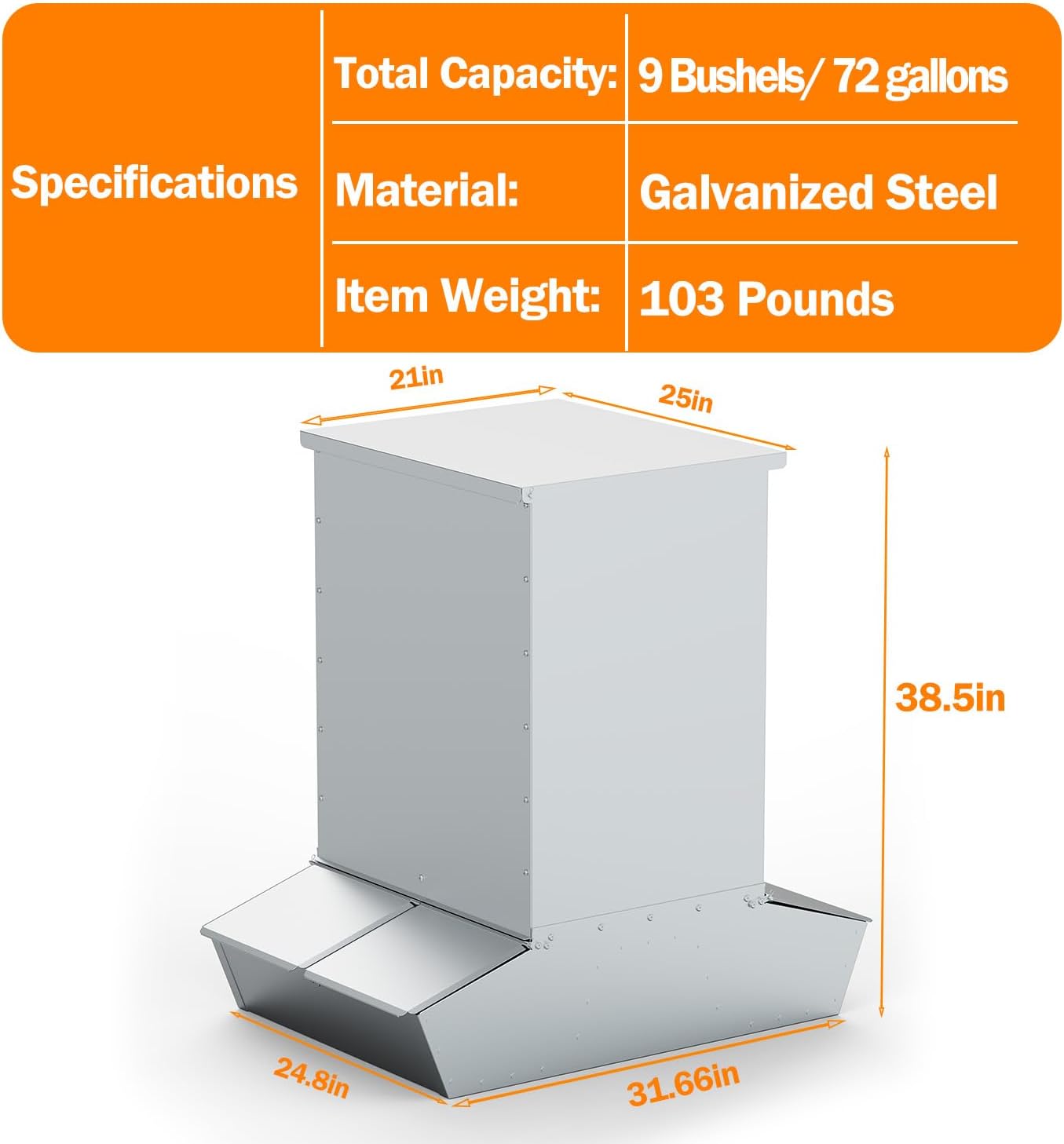4 Door Hog Feeder, 9 Bushels Pig Feeder, Heavy Duty Galvanized Steel Piglet Creep Feeder, Outdoor Livestock Feeder Farm Accessory for 20 Full Grown Hogs and Pigs, Silver