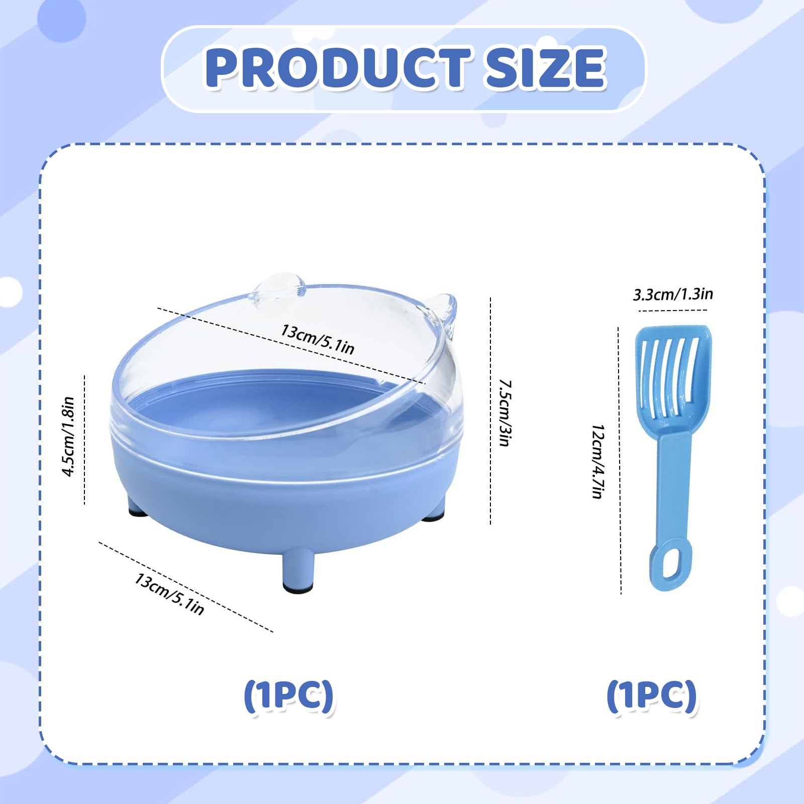 Radiella Blau Hamster Sandbad Set, 16.5 cm bañera para hámsters con Pala, Accesorios para hámsters en Caja de Arena, diseño de trípode con Bordes Redondeados, contenedor de plástico para Arena de — view 2